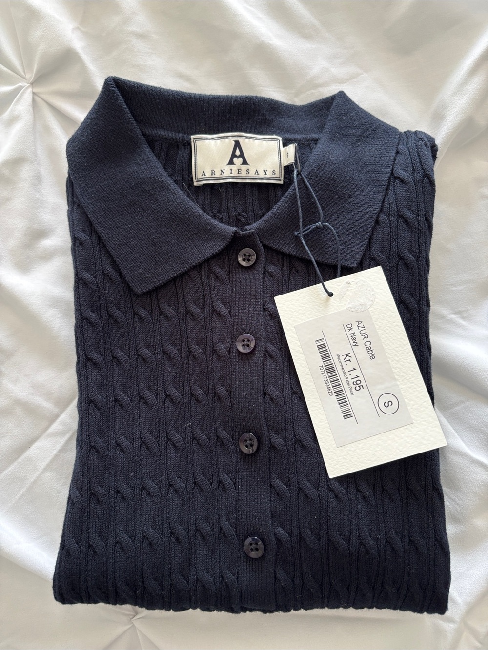 Women’s Navy Cable Knit short Sleeve Polo